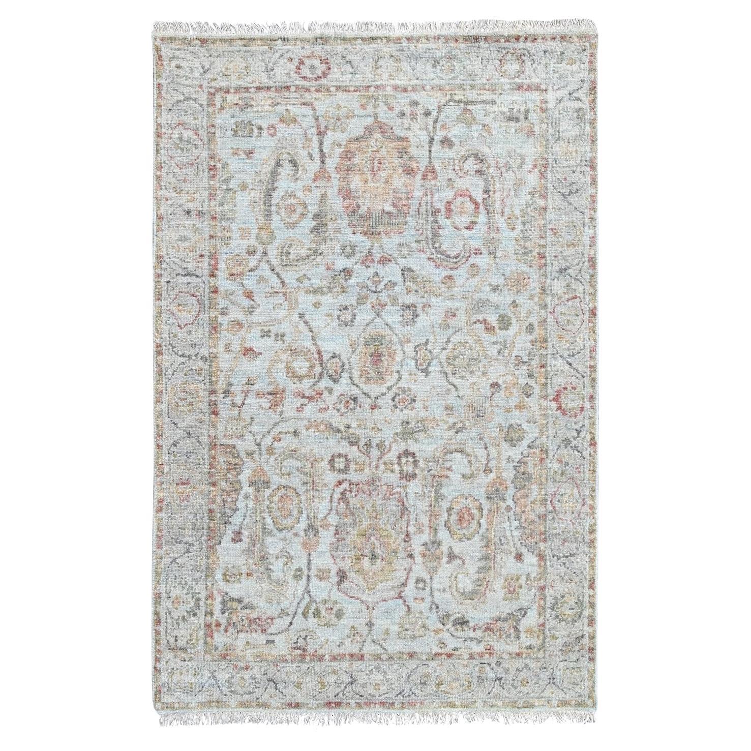 3'x5' Light Gray Hand Knotted Ziegler Mahal Design Pure Wool Oriental Rug