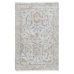 3'x5' Hellgrauer handgeknüpfter Ziegler Mahal Design Orientteppich aus reiner Wolle