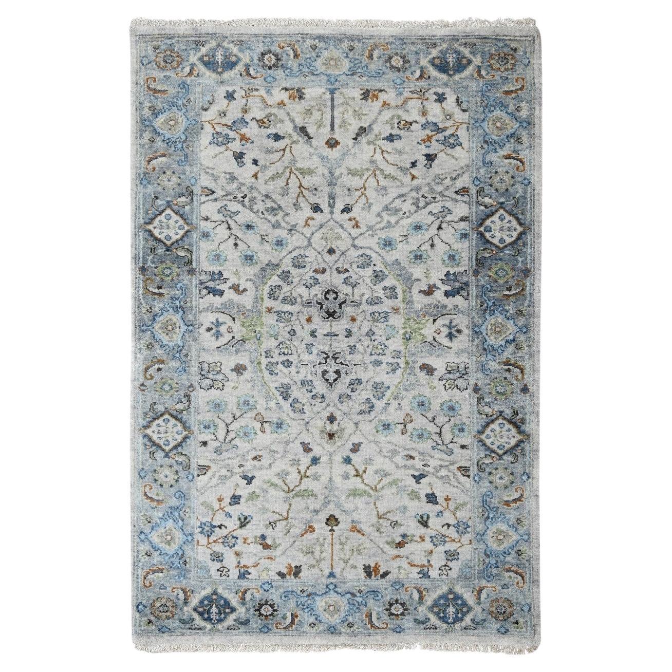 3'x5' Light Gray Oushak with Floral Motifs Hand Knotted 100% Wool Rug