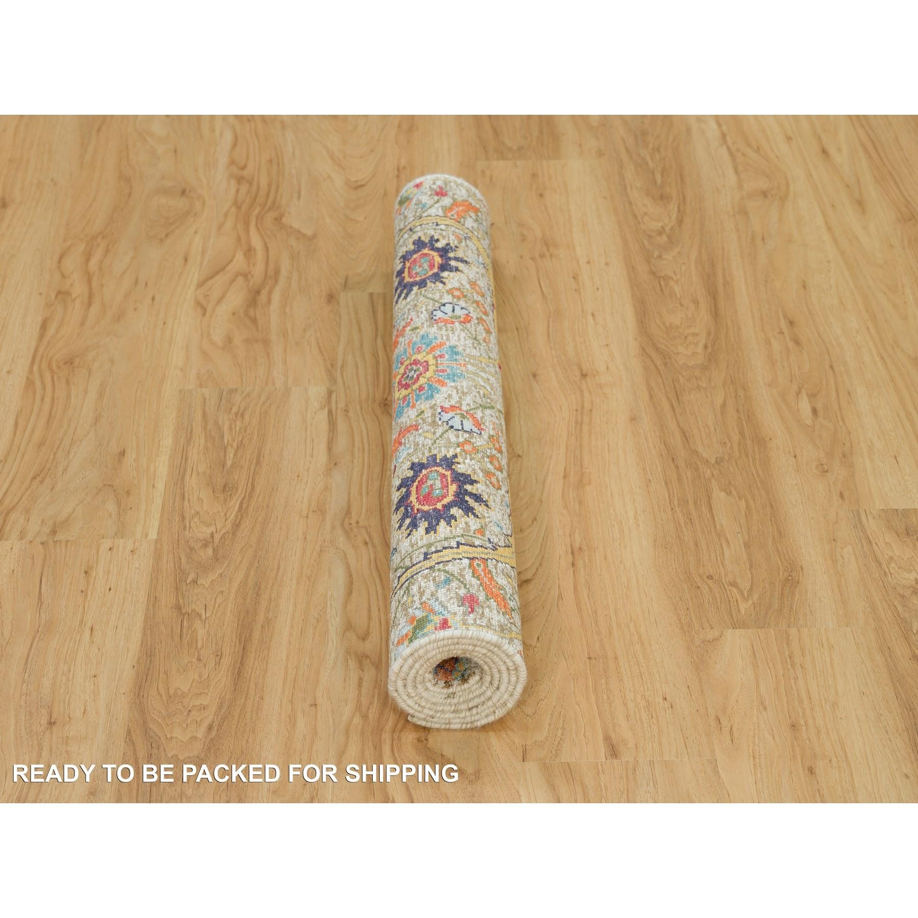 XXIe siècle et contemporain 3'x5' Manchester Tan Tapis noué à la main en soie et laine Sickle Leaf Design en vente