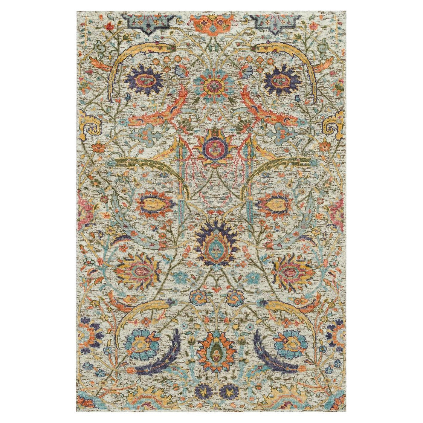 3'x5' Manchester Tan Tapis noué à la main en soie et laine Sickle Leaf Design