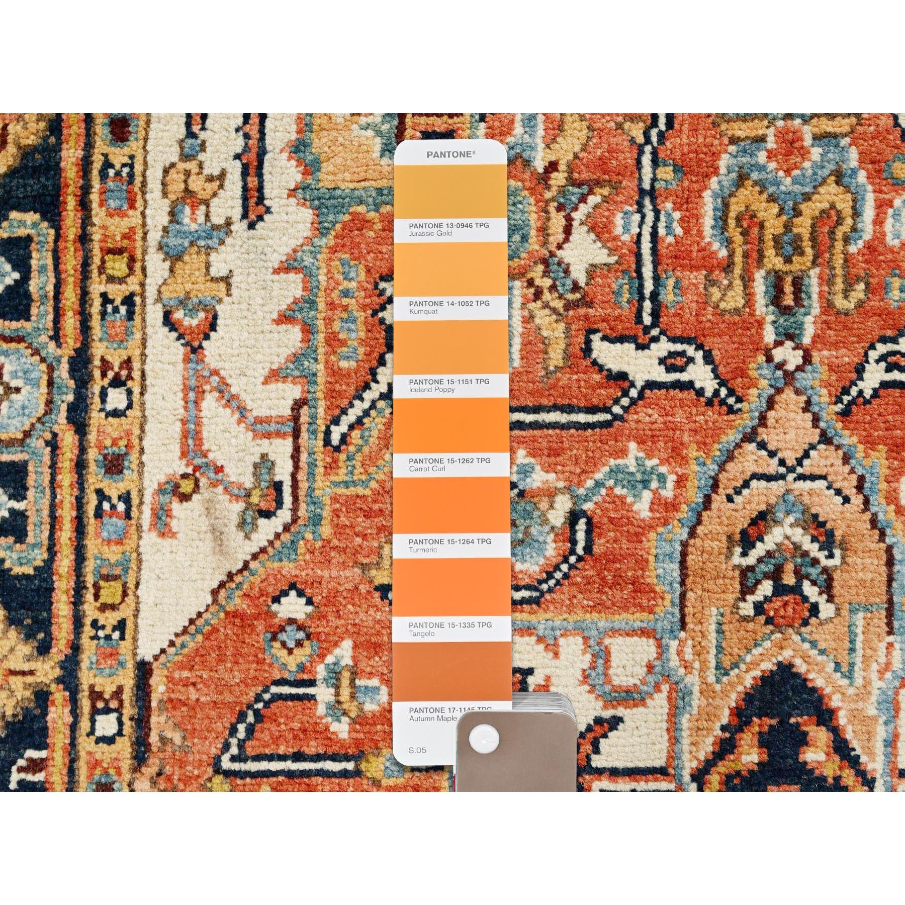 Annodato a mano 3'x5' Orange Afghan Peshawar with Serapi Heriz Design Hand Knotted Wool Rug in vendita