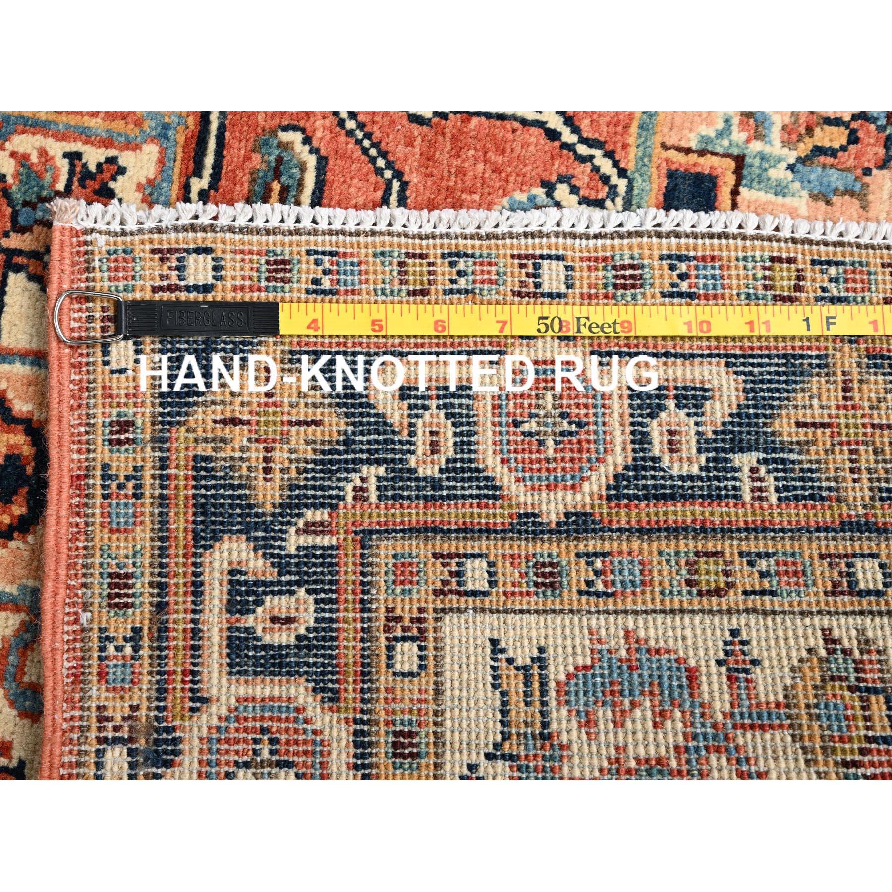 Lana 3'x5' Orange Afghan Peshawar with Serapi Heriz Design Hand Knotted Wool Rug in vendita