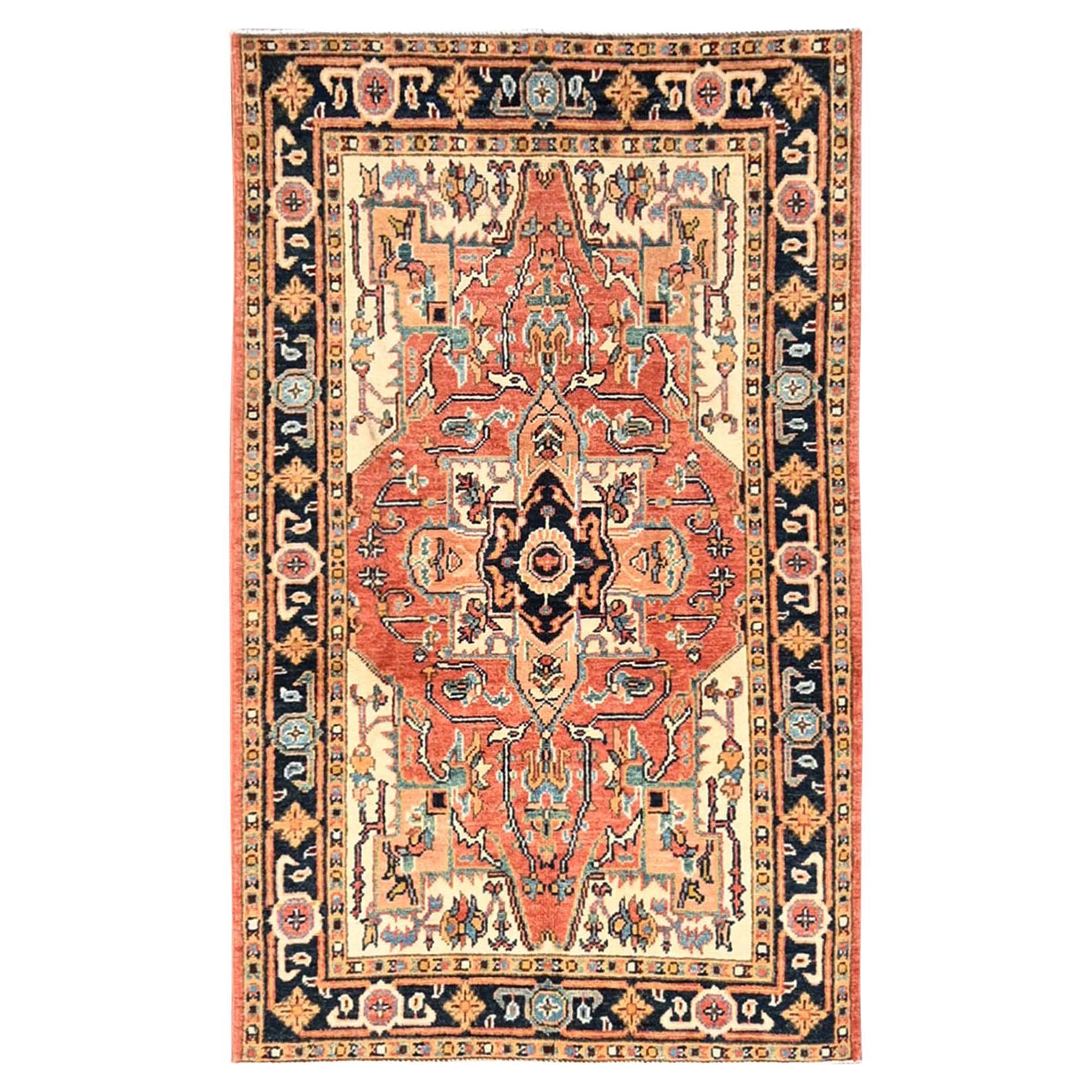 3
x5
Orange Afghan Peshawar with Serapi Heriz Design Hand Knotted Wool Rug