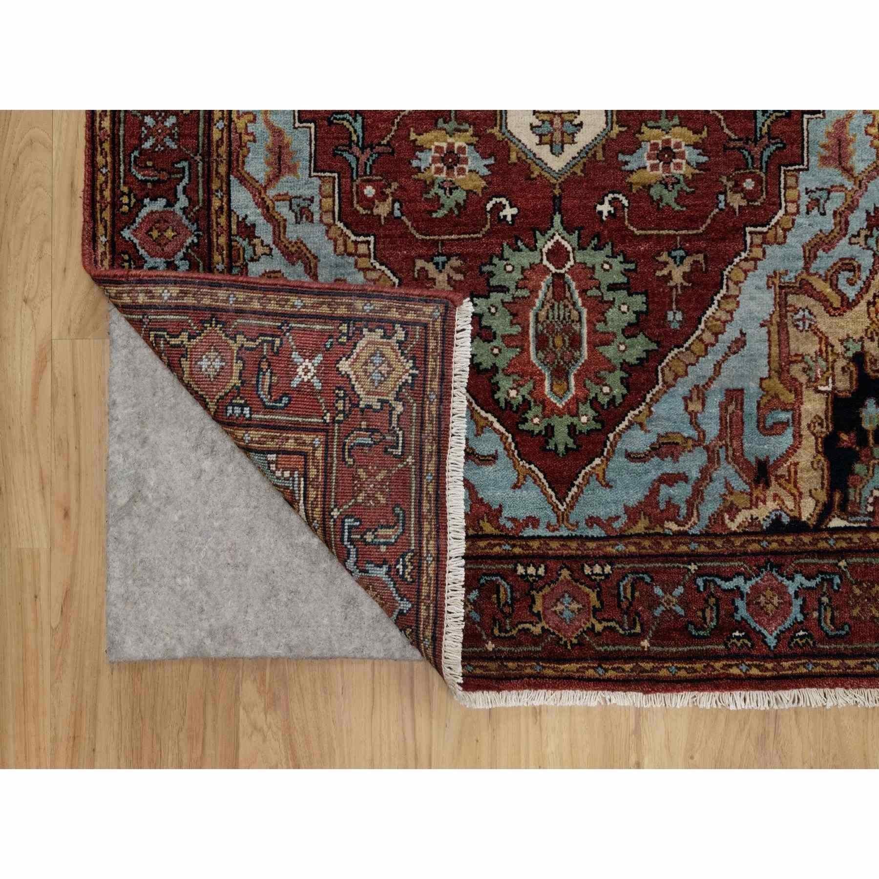 Heriz Serapi 3'x5' Red Antiqued Fine Heriz Re-Creation Hand Knotted New Zealand Wool Rug For Sale