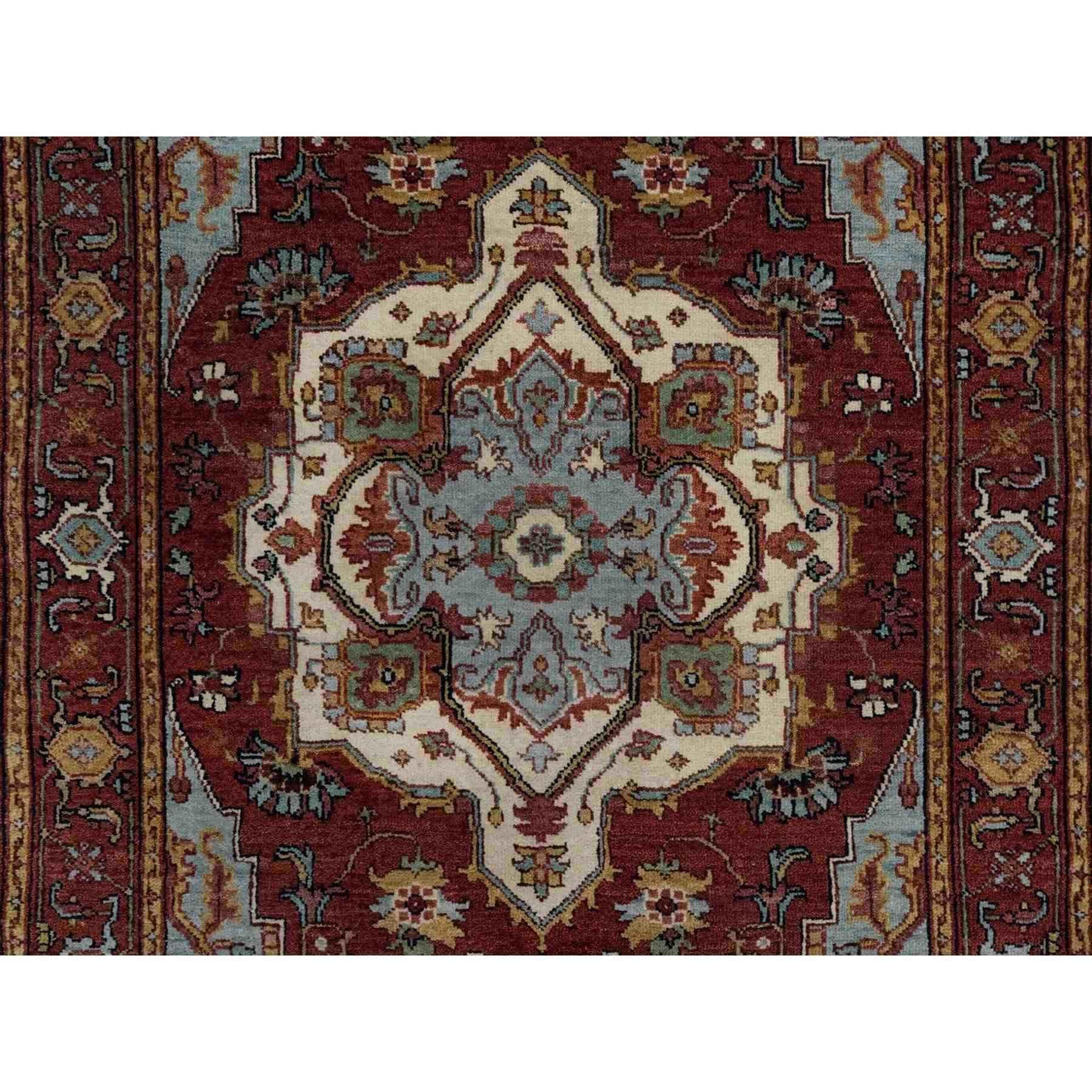 Hand-Knotted 3'x5' Red Antiqued Fine Heriz Re-Creation Hand Knotted New Zealand Wool Rug For Sale