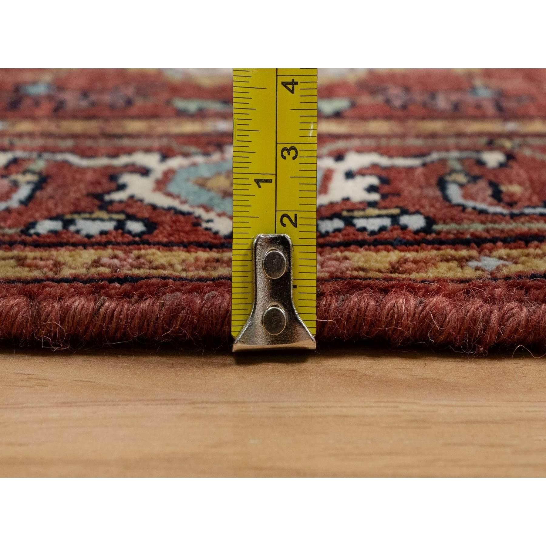 Contemporary 3'x5' Red Antiqued Fine Heriz Re-Creation Hand Knotted New Zealand Wool Rug For Sale