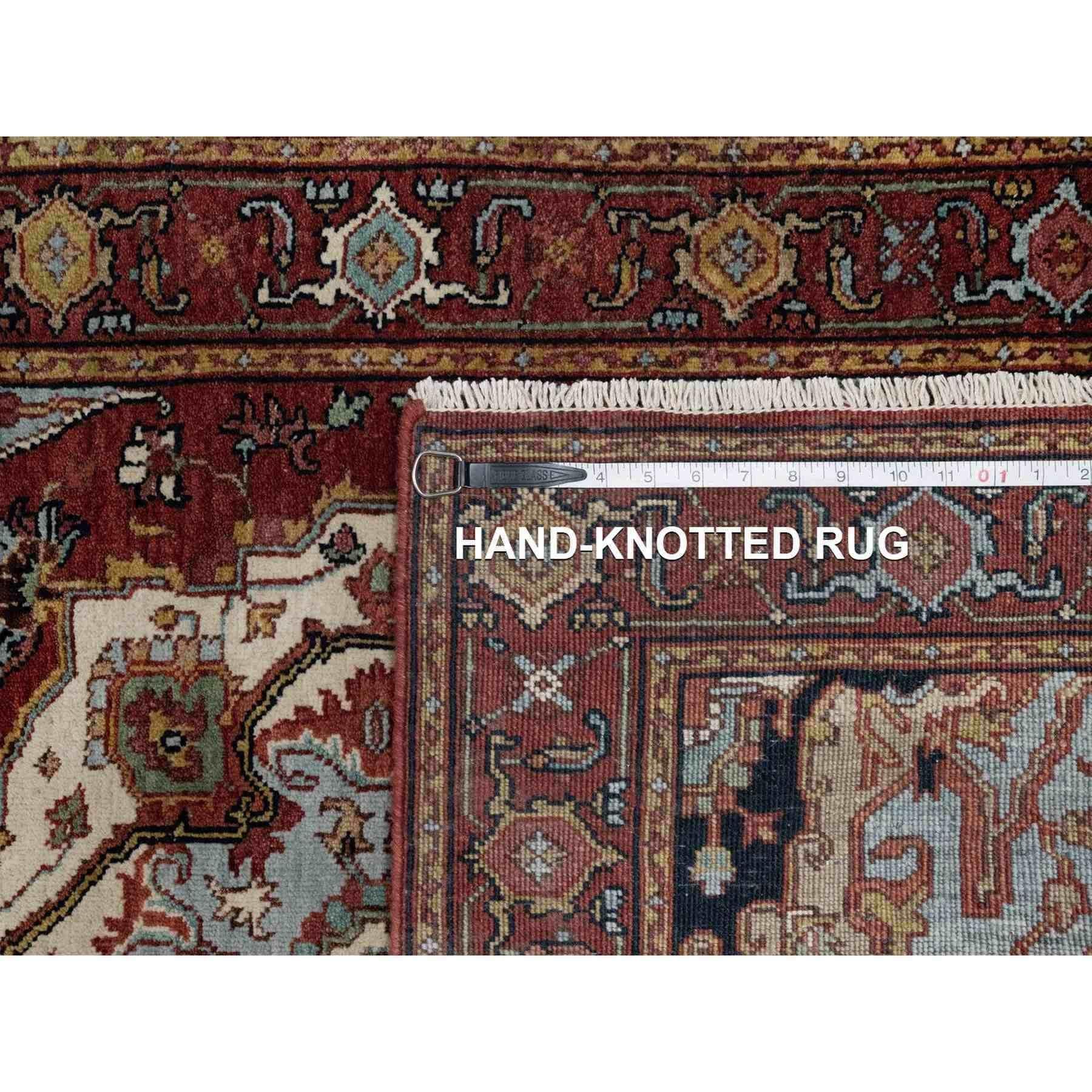 3'x5' Red Antiqued Fine Heriz Re-Creation Hand Knotted New Zealand Wool Rug For Sale 1