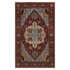 3'x5' Red Antiqued Fine Heriz Re-Creation Hand Knotted New Zealand Wool Rug
