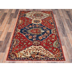 3'x5' Red Aryana Collection Antiqued Heriz Design Hand Knotted Soft Wool Rug