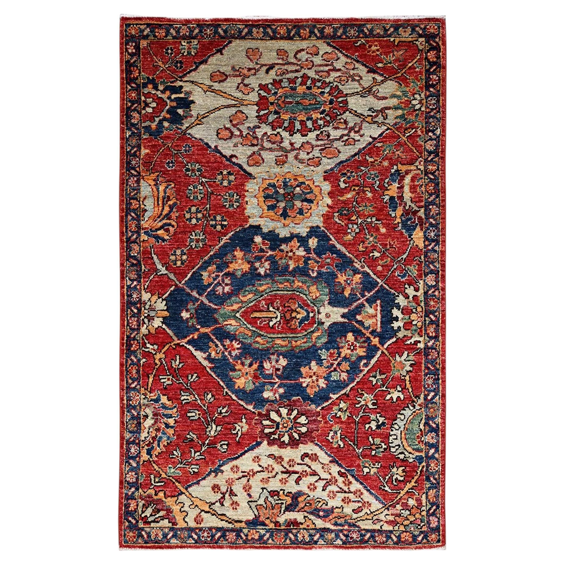 3'x5' Red Aryana Collection Antiqued Heriz Design Hand Knotted Soft Wool Rug