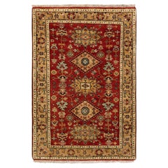 3'x5' Red Pure Wool Karajeh Design Hand Knotted Oriental Rug