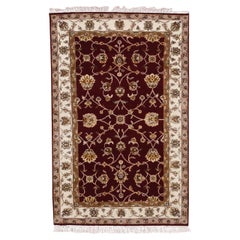 3'x5' Red, Thick and Plush, Wool and Silk, Hand Knotted, Rajasthan, Rug 3'x5' Red, Thick and Plush, Wool and Silk, Hand Knotted, Rajasthan, Rug