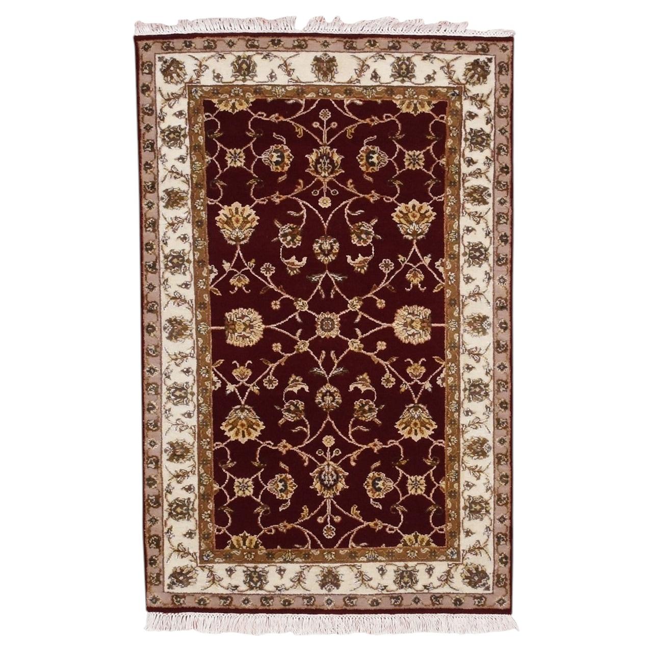 3'x5' Red, Thick and Plush, Wool and Silk, Hand Knotted, Rajasthan, Rug For Sale