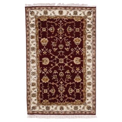 3'x5' Red, Thick and Plush, Wool and Silk, Hand Knotted, Rajasthan, Rug