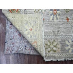 3'x5' Alfombra de lana anudada a mano con diseño de hojas de angora afgana Oushak gris española
