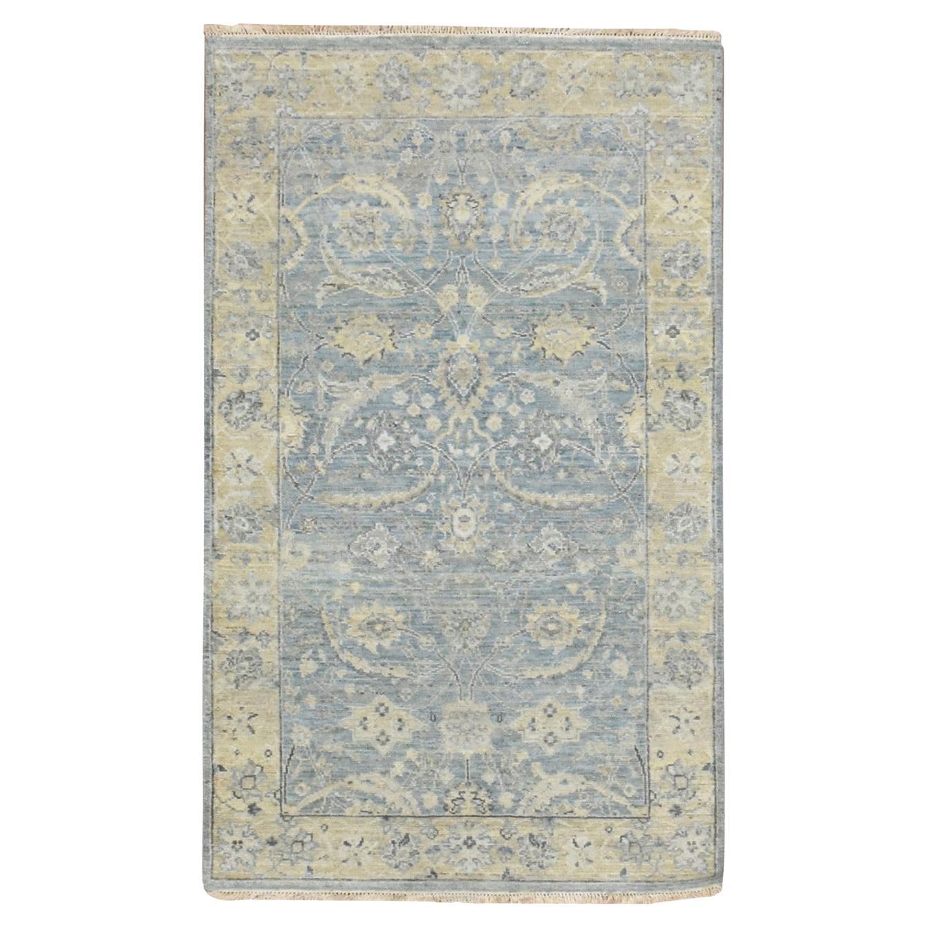 3
x5
 Steel Blue Hand Knotted Sickle Leaf Design Pure Wool Zero Pile Rug