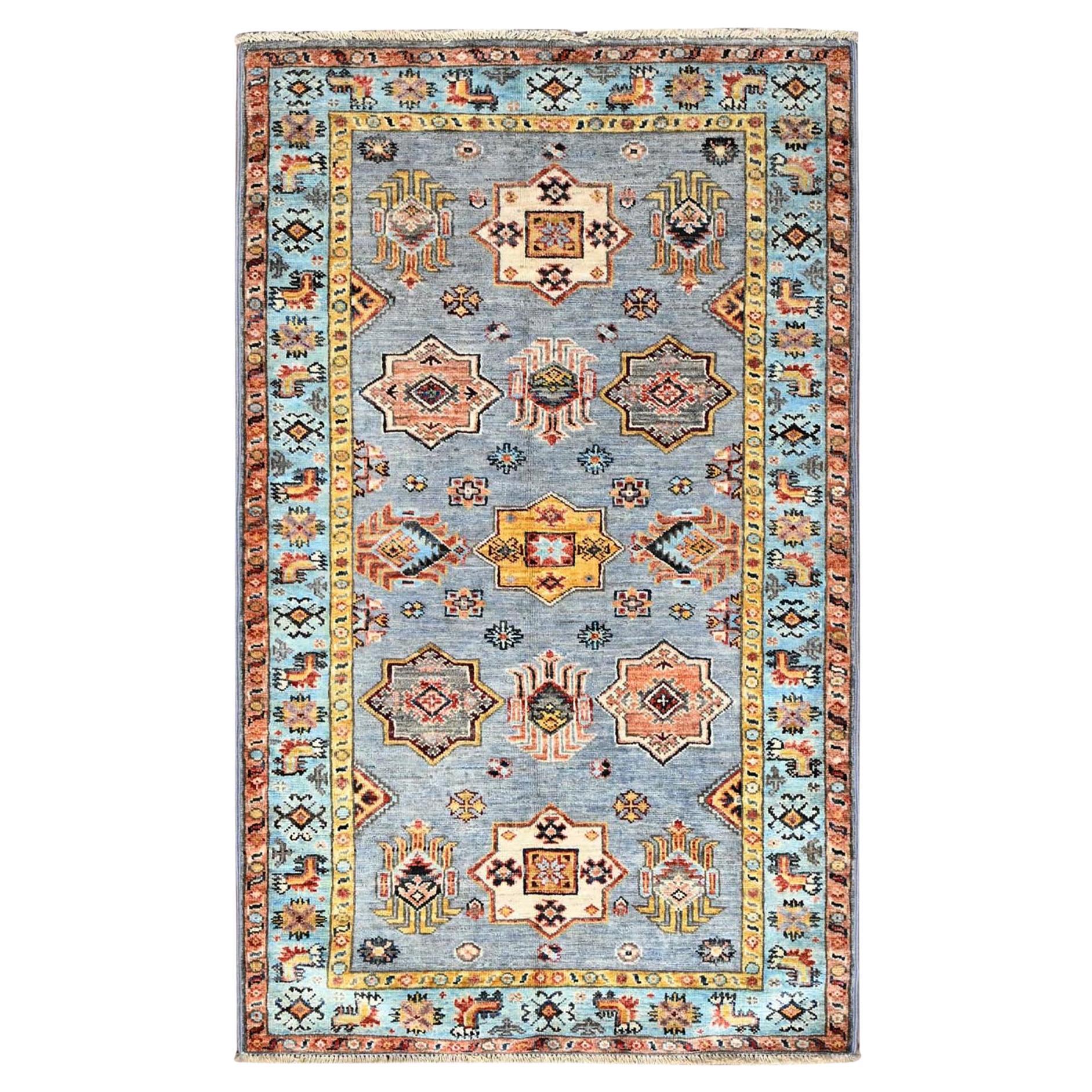 3'x5' Steeple Gray Hand Knotted Pure Wool Vegetable Dyes Densely Woven Rug
