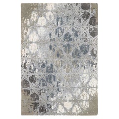 3'x5' The Honeycomb, tapis design primé en laine et soie gris noué à la main