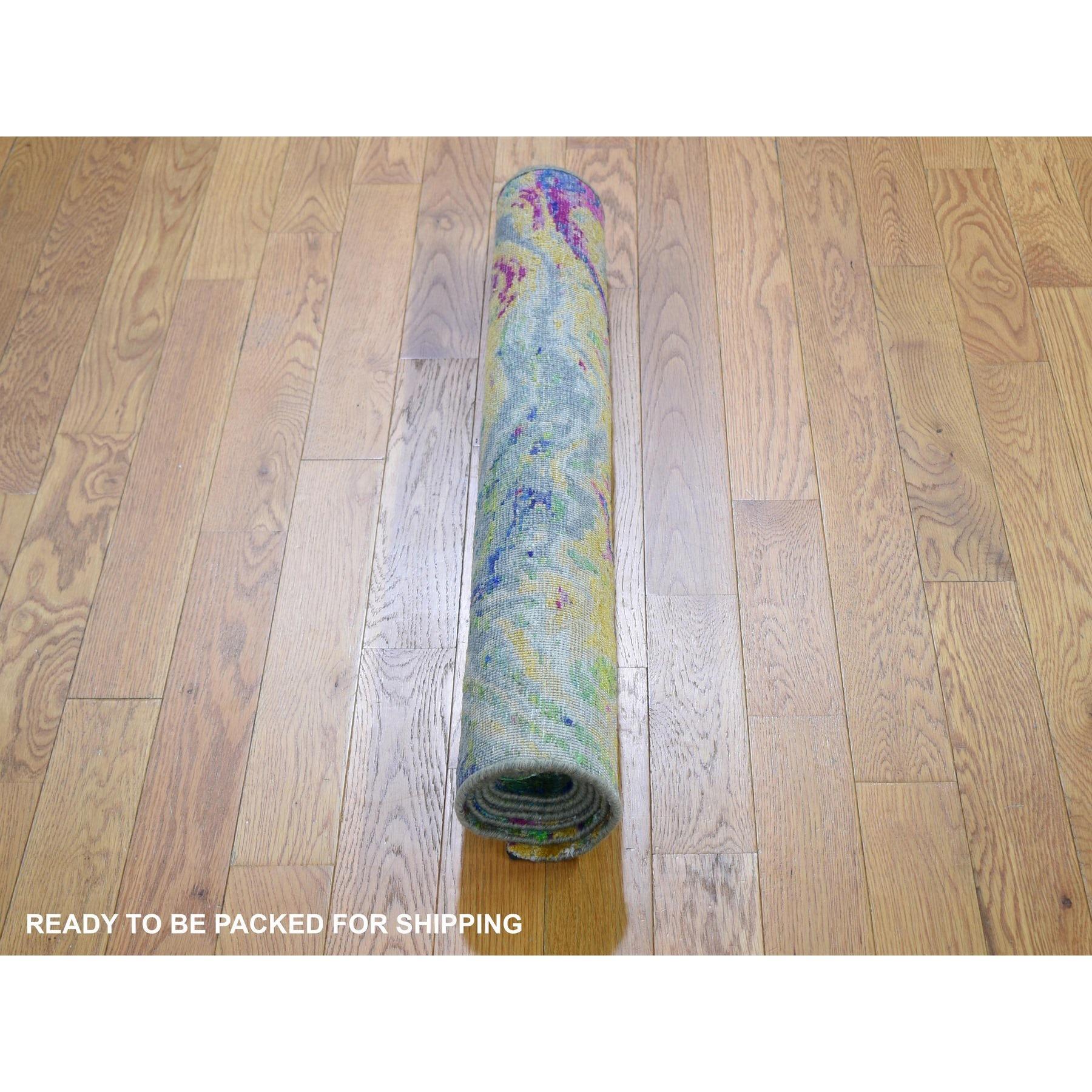 Hand-Woven 3'x5' THE LAVA Colorful Sari Silk with Textured Wool Hand Knotted Oriental Rug For Sale