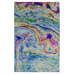 3'x5' THE LAVA Colorful Sari Silk with Textured Wool Hand Knotted Oriental Rug