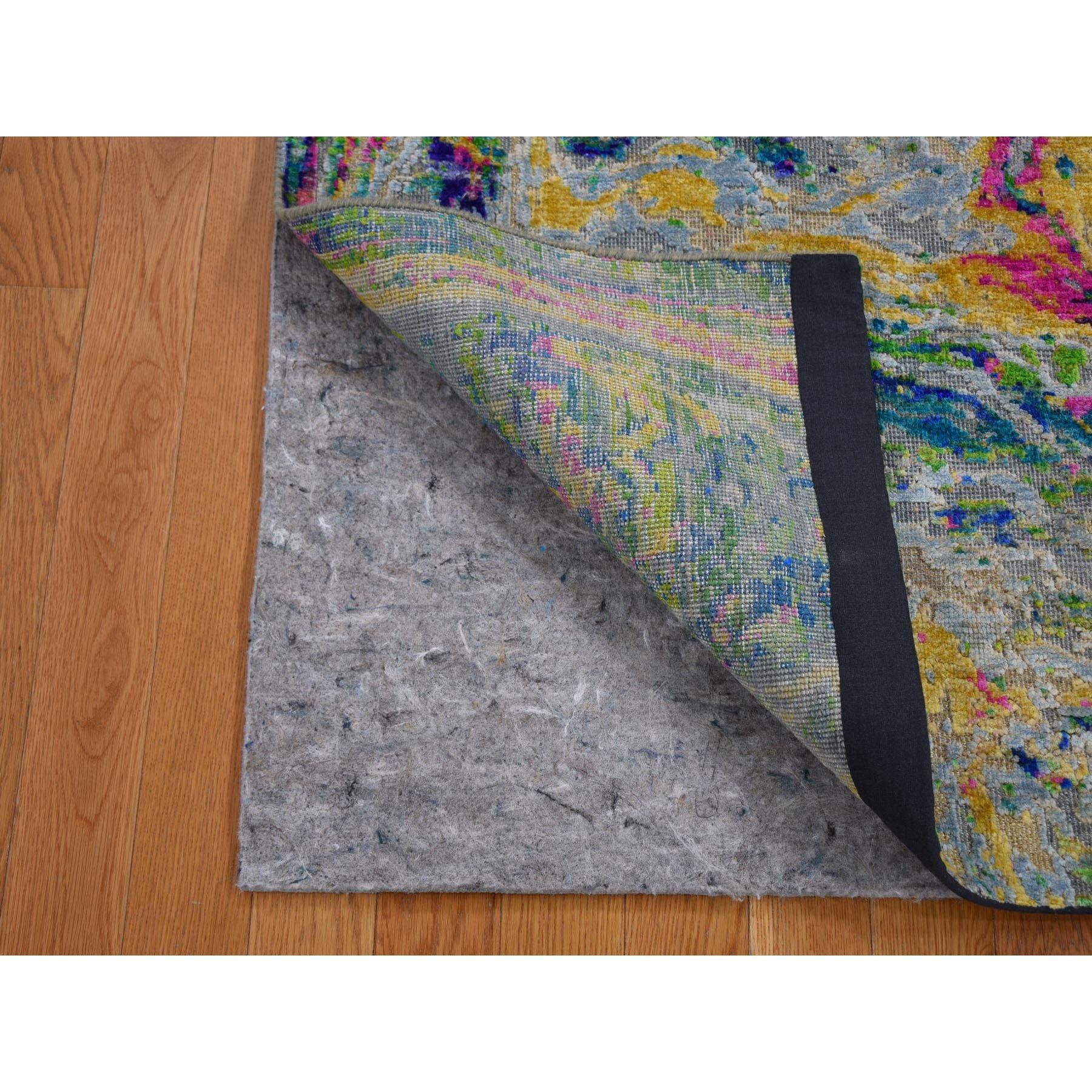 Modern 3'x5' THE LAVA Colorful Sari Silk with Textured Wool Hand Knotted Rug For Sale