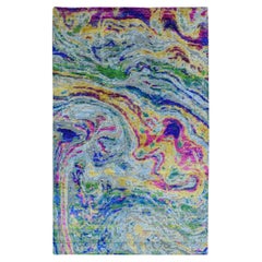 3'x5' THE LAVA Colorful Sari Silk with Textured Wool Hand Knotted Rug