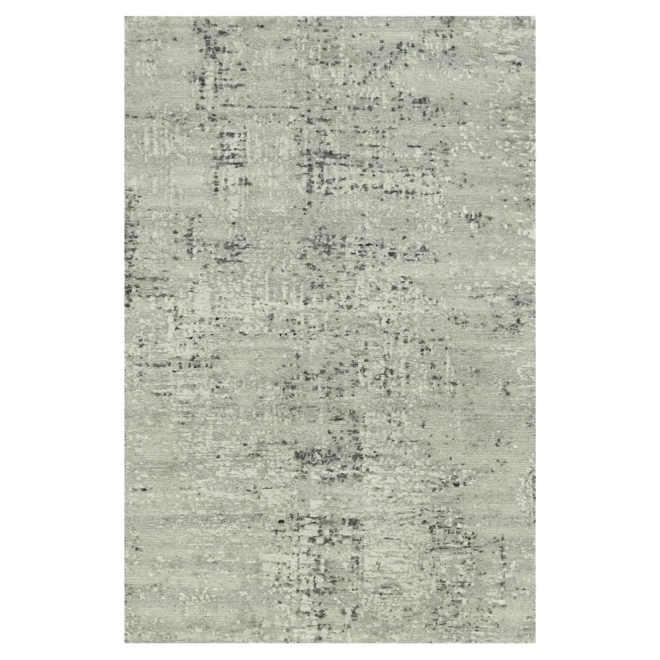3'x5' Tapis noué à la main en laine non teintée gris vaporeux Modern Design/One
