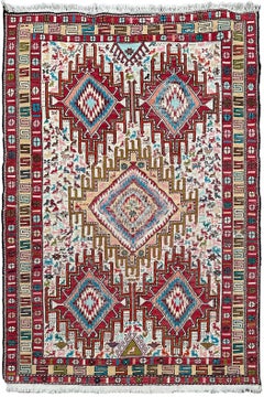 3x5 Vintage Silk Soumak Tapestry Caucasian Rug 105x148 cm c.1950