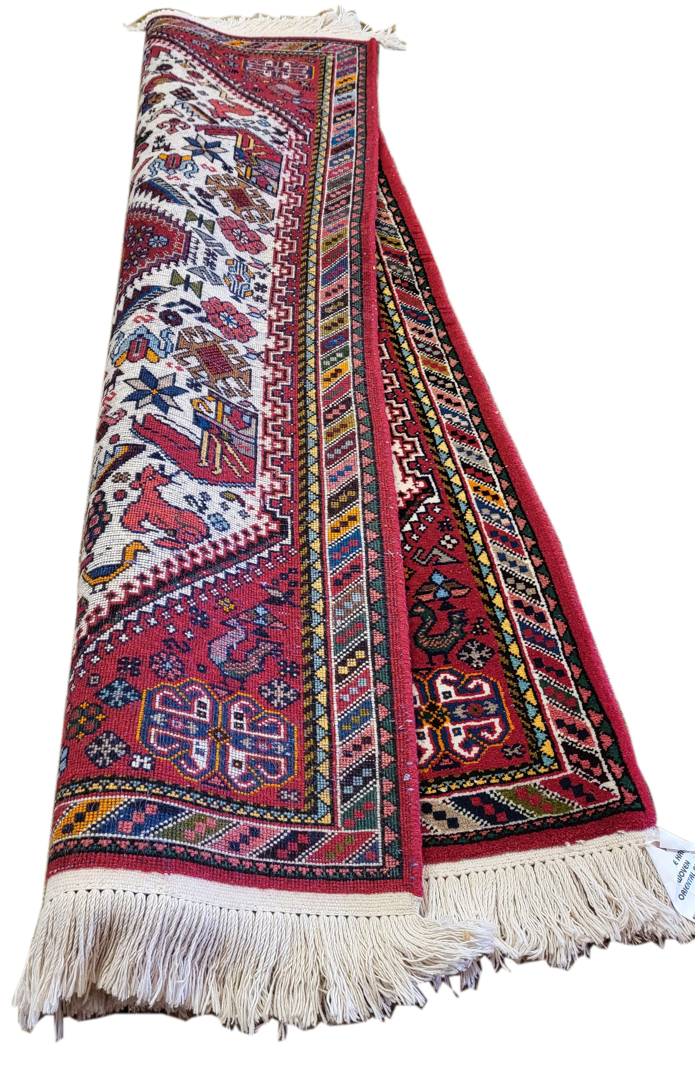 Absolutely pristine 50's Persian Abadeh entry rug. The Abadeh area has been producing incredible quality hand woven rugs for literally thousands of years. The craftsmanship and deign reflect Abaeh's rich heritage. Heavy in playful motifs and bright