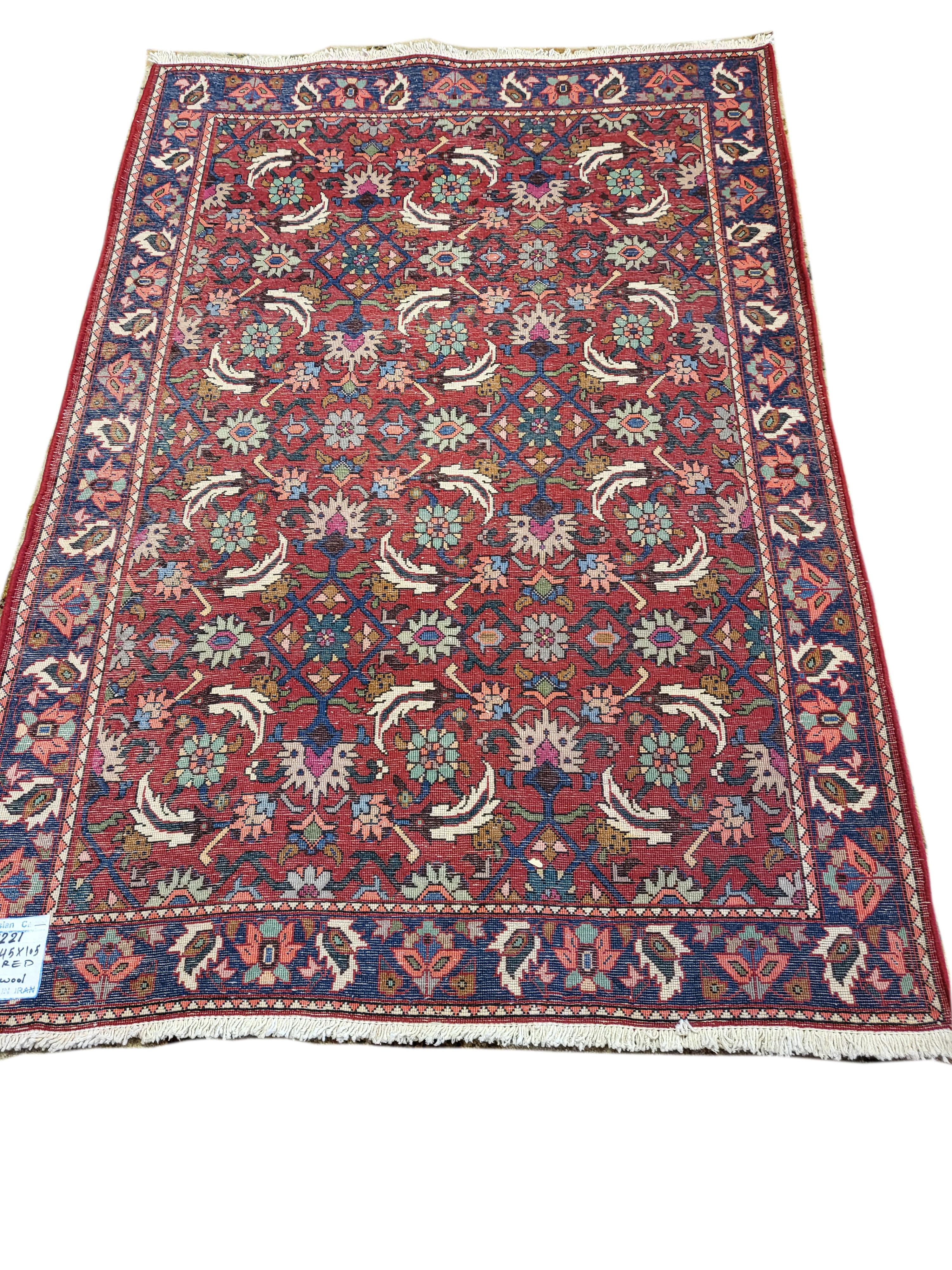 Hand-Knotted 3'x5' Antique Abadeh - Tribal Persian Rug - Red, Rare All Over Design For Sale