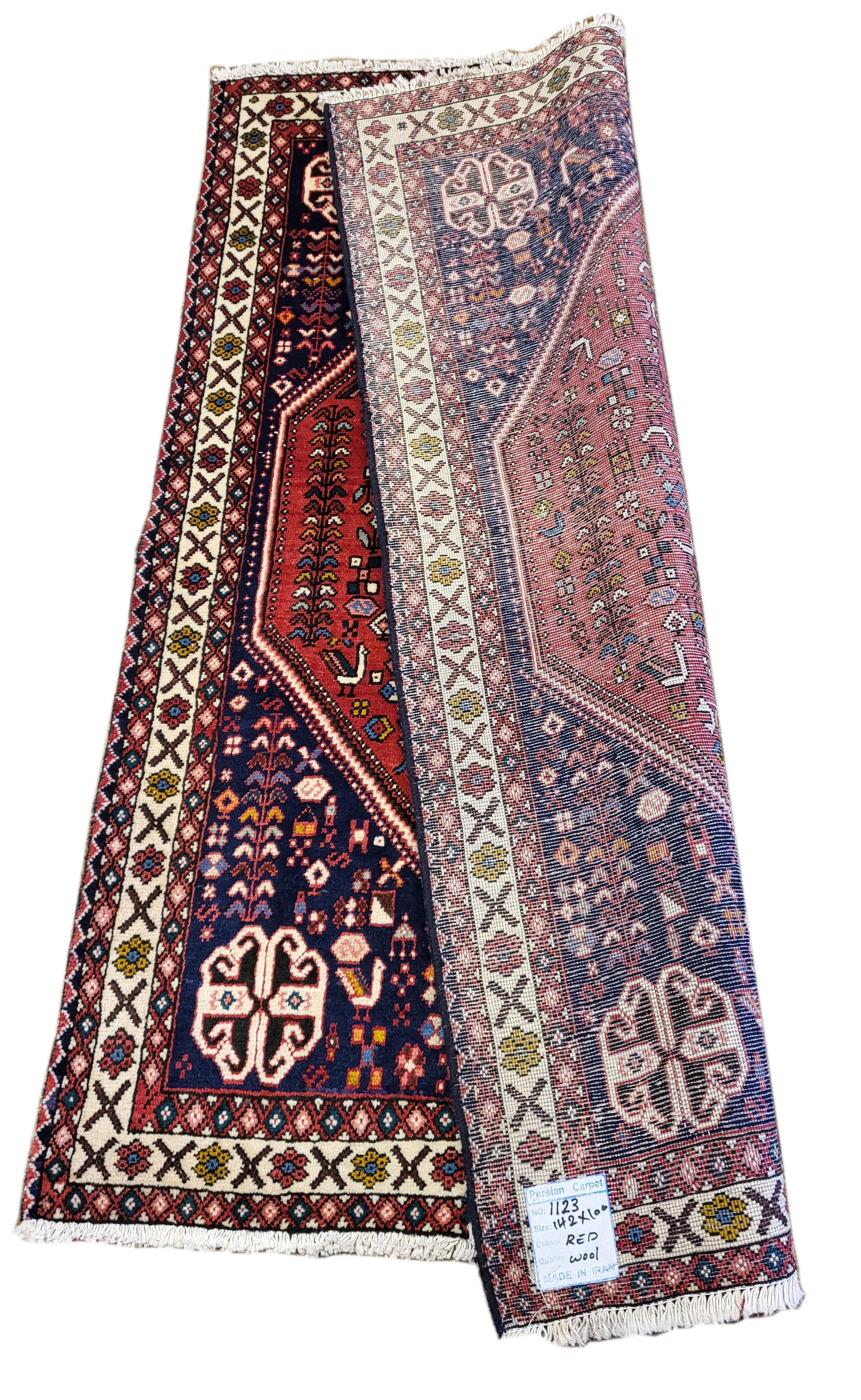Hand-Knotted 3'x5' Antique Abadeh- Persian Tribal Rug- red/blue For Sale
