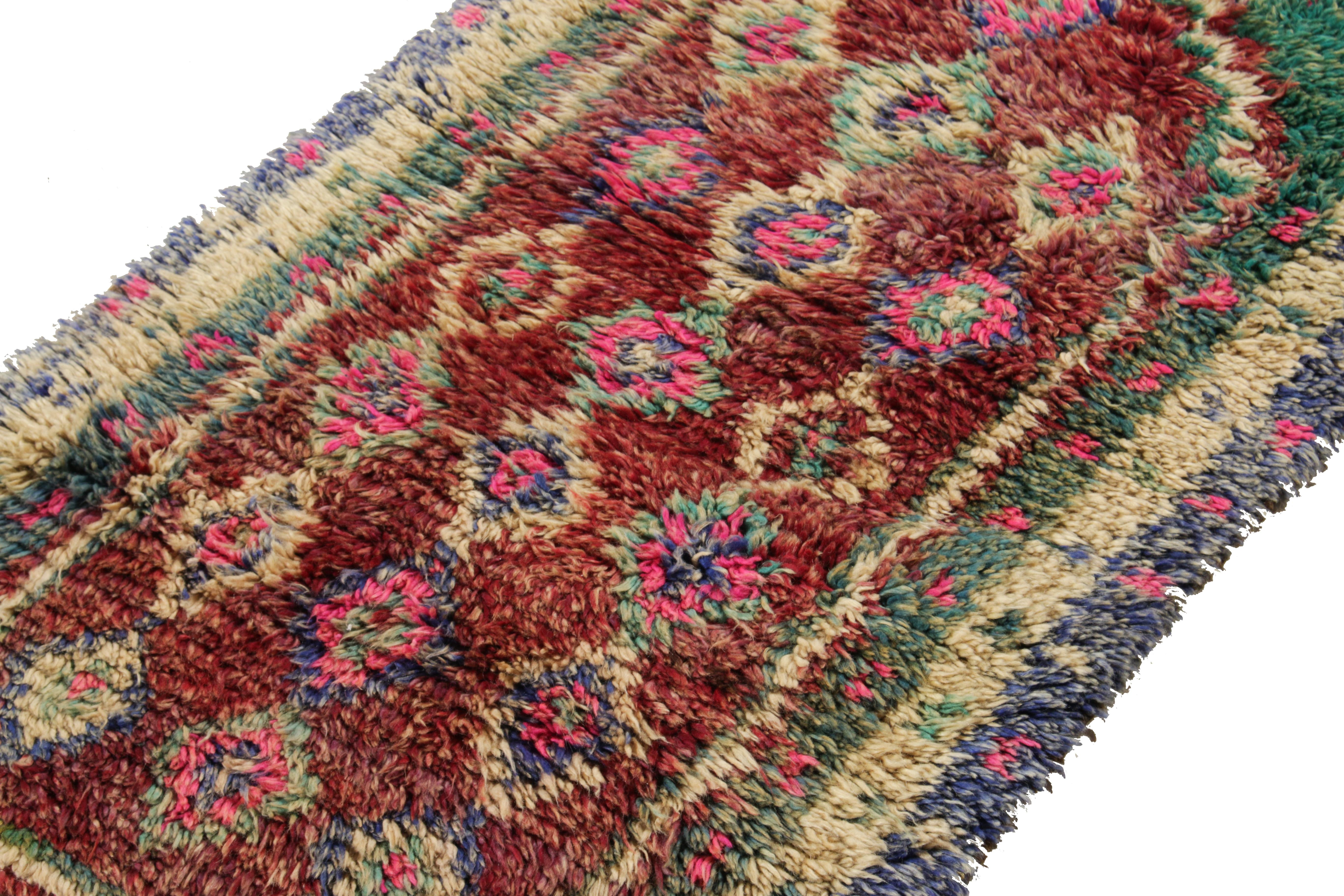 Hand-Knotted Vintage Turkish Tulu Shag Runner in multicolor Diamond Pattern by Rug & Kilim For Sale