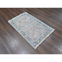 3'x5' Whisper Pink Pure Wool Hand Knotted Ziegler Mahal Design Zero Pile Rug