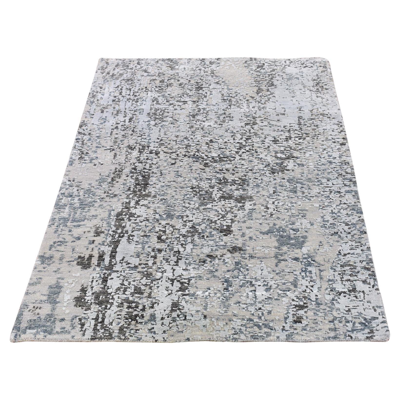 3'x5' Tappeto di lana persiano a nodo più fitto e a trama astratta, fatto a mano.