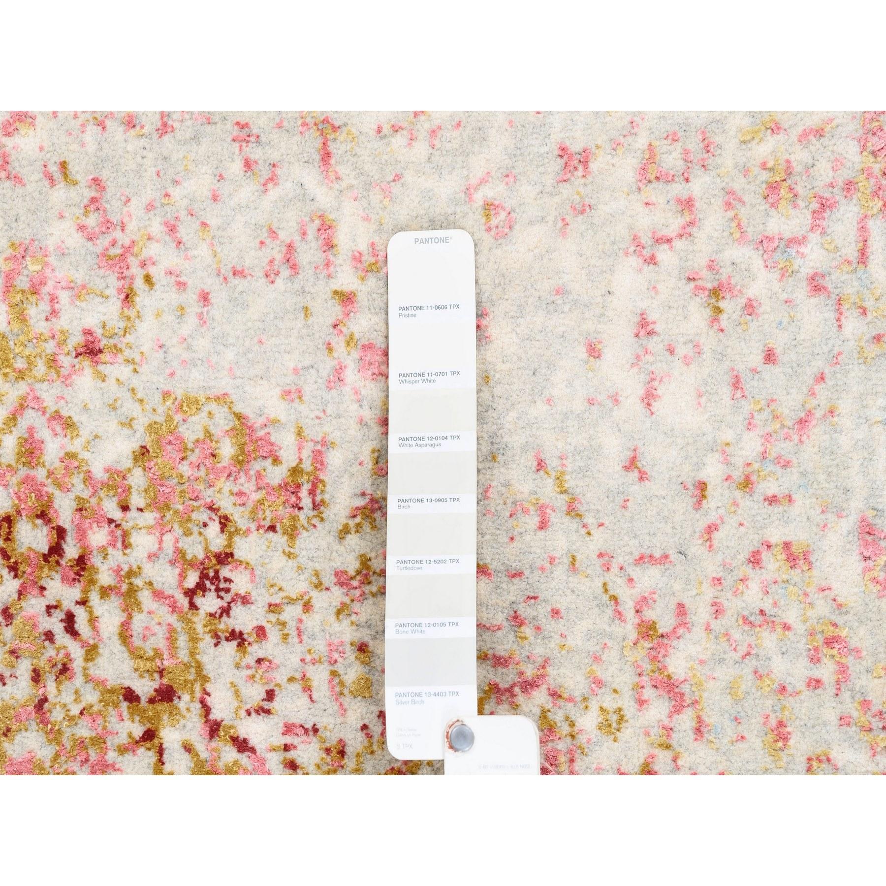 Indien 3'x5' Laine-Soie Médaillon Rose Erased Persian Design Tapis noué à la main en vente