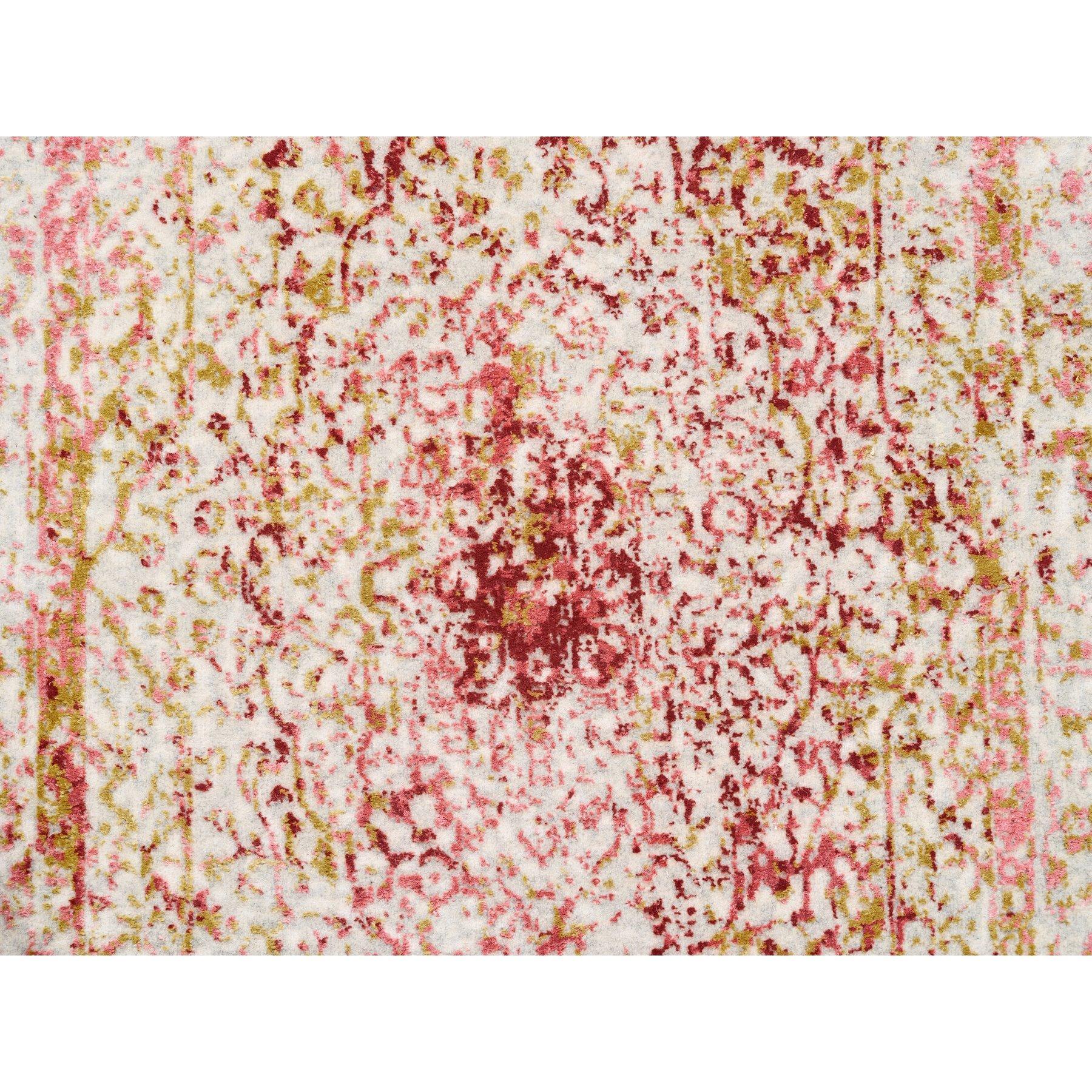 Noué à la main 3'x5' Laine-Soie Médaillon Rose Erased Persian Design Tapis noué à la main en vente