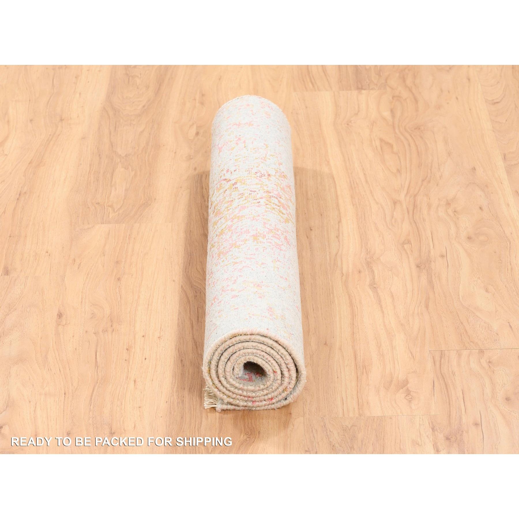 3'x5' Laine-Soie Médaillon Rose Erased Persian Design Tapis noué à la main Neuf - En vente à Carlstadt, NJ