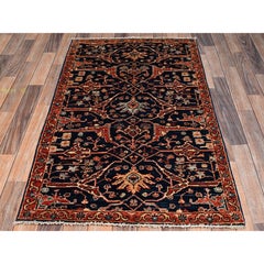 Alfombra de lana suave tejida a mano, de 91 x 152 cm, en azul Yale, modelo Aryana, estilo Bijar Garus