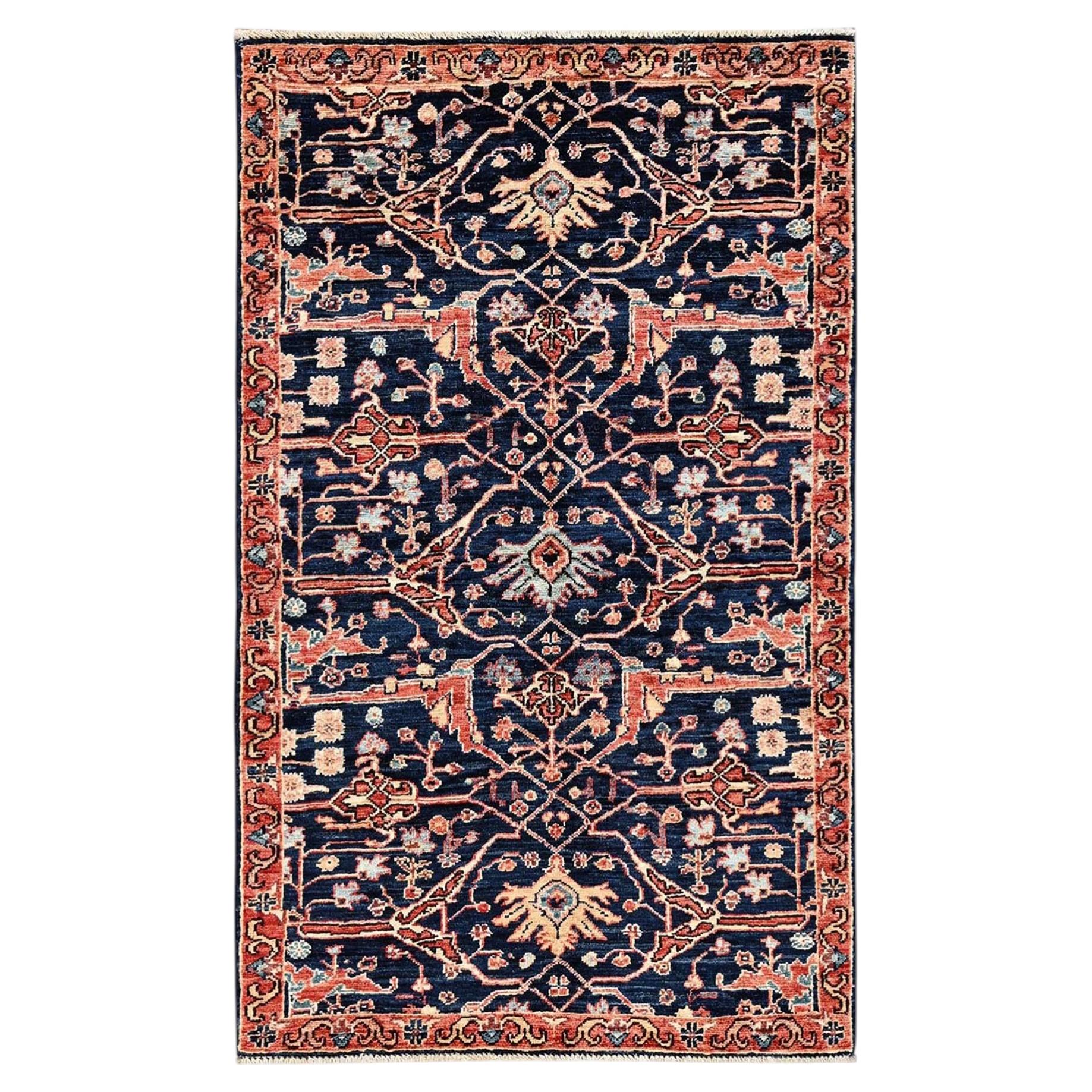3'x5' Yale Blue Aryana Grade Bijar Garus Design Soft Wool Hand Knotted Rug