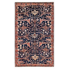 Alfombra de lana suave tejida a mano, de 91 x 152 cm, en azul Yale, modelo Aryana, estilo Bijar Garus
