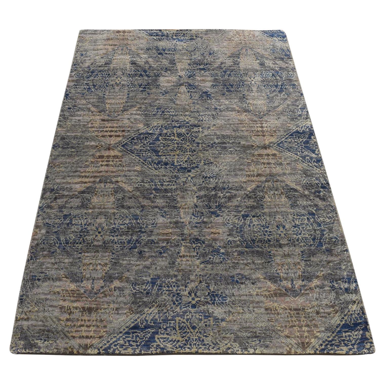 3
x5
Yale Bleu Erased Rosette Design Soie et Laine Tapis noué à la main