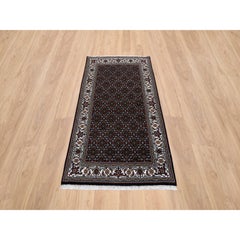 3'x5'1" Black Hand Knotted Wool Herati 175 KPSI Oriental Rug