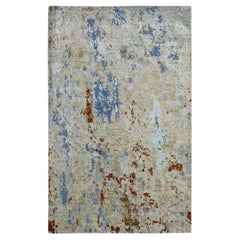 3'x5'1" Azul con Beige Abstracto con Diseño Galaxia Anudada a Mano Alfombra de Pura Lana