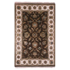 3'x5'1" Breen Brown Rajasthan Hand Knotted Design Wolle und Seide Orientteppich