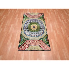 3'x5'1" Colorful Mamluk Design Sari Silk with Textured Wool Hand Knotted Rug