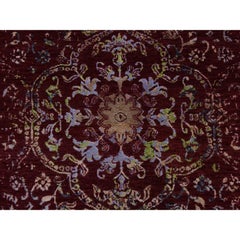 3'x5'1" Currant Red Floral Design Wool and Silk Tone on Tone Hand Knotted Rug