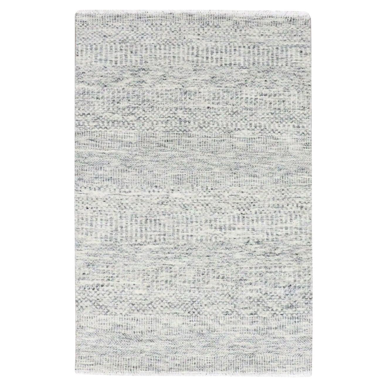 3'x5'1" Gainsboro Gray Grass Design Hand Knotted Undyed Organic Wool Rug