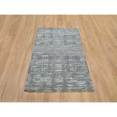 3'x5'1" Gray, Modern Design, Hand Spun Undyed Natural Wool, Hand Knotted, Rug