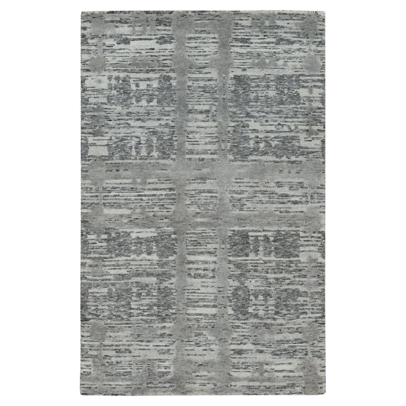 3'x5'1" Gris, Diseño moderno, Lana natural sin teñir hilada a mano, Anudada a mano, Alfombra